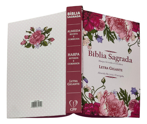 Bíblia Sagrada Rc Letra Gigante Com Harpa E Corinhos Capa Dura Floral Rosa Com Índice Lateral