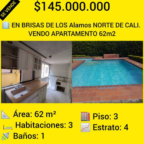  En Brisas De Los Alamos Norte De Cali. Vendo Apartamento 62m2*