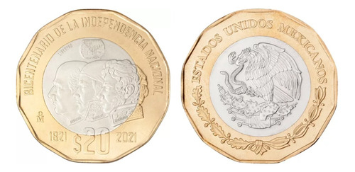 5 Monedas De 20 Pesos Bicentenario Ind. Nuevas Sin Circular 