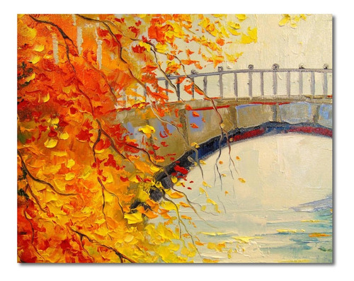 Cuadro Decorativo Puente Árboles Arte Tipo Pintura 45x36