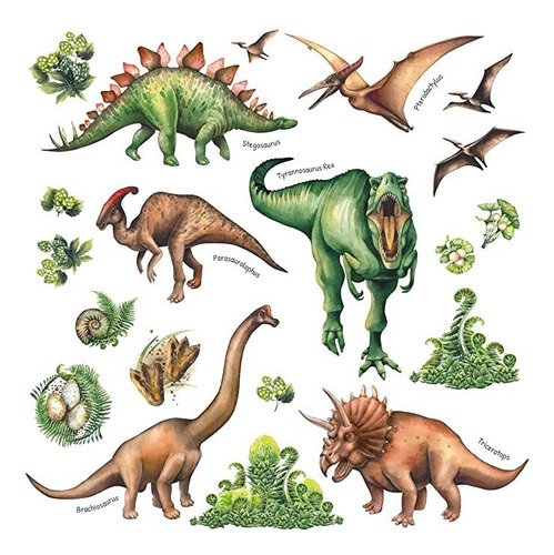 Decowall Ds-8034 Acuarela Dinosaurio Pared De Los Niños Etiq