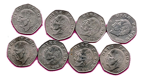 Monedas  10 Pesos Hidalgo Heptagonal.  1976 A 1985