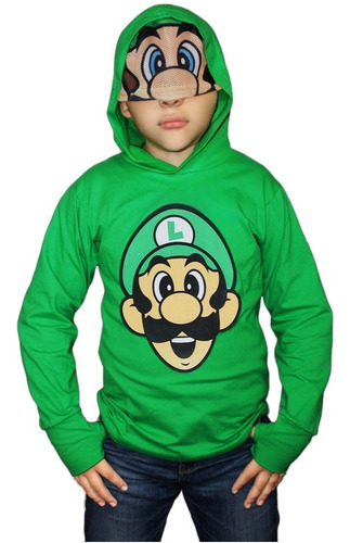 Playera De Luigi Mascarita Super Mario Bros Niño Disfraz