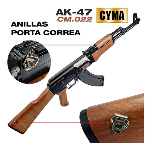 Imagen 2 de 10 de Fusil Airsoft Ak-47 Marcadora Full Auto Cm.022 Accesorios