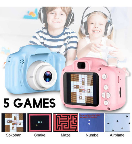 Cámara Digital Recargable Para Niños Incluye Video Juegos