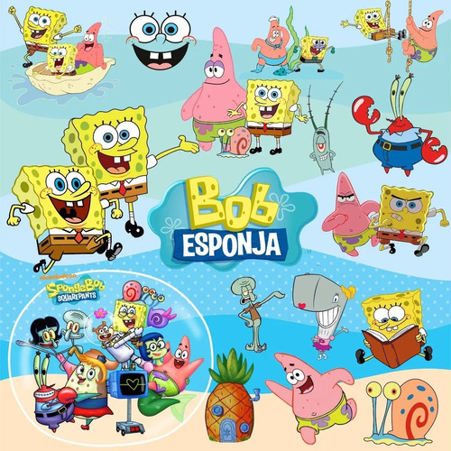 Kit Digital Bob Esponja Clipart Png + Papeles Digitales