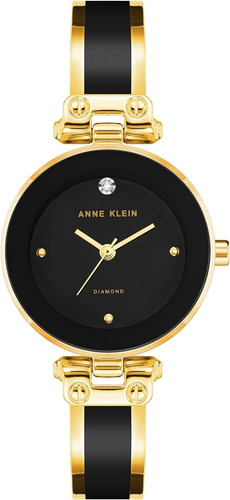 Reloj Anne Klein Negro Y Dorado Con Esfera De Diamante