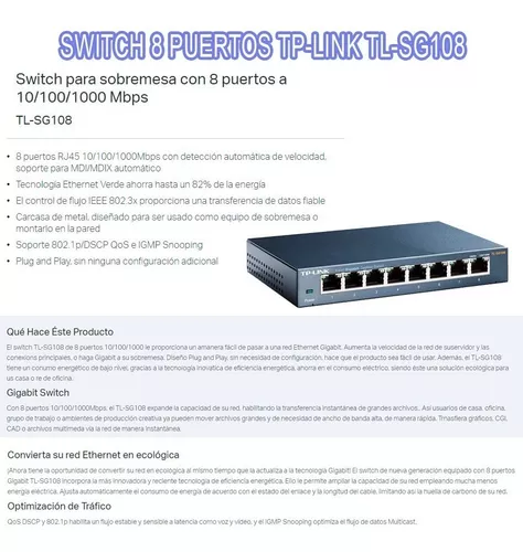 Switch para sobremesa Tp-Link con 8 puertos Gigabit –