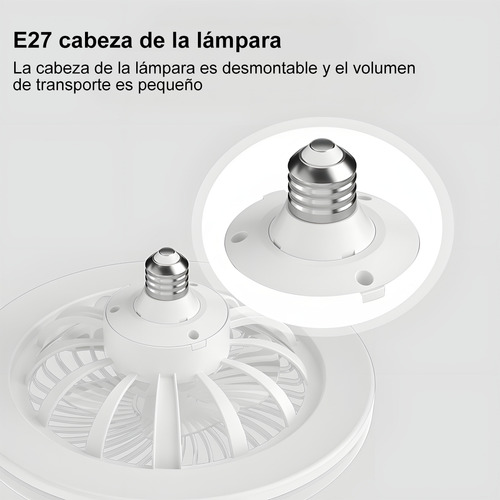 Lámpara De Ventilador 3 Velocidades Foco Led 30 W De Plást 26 Cm Blanco