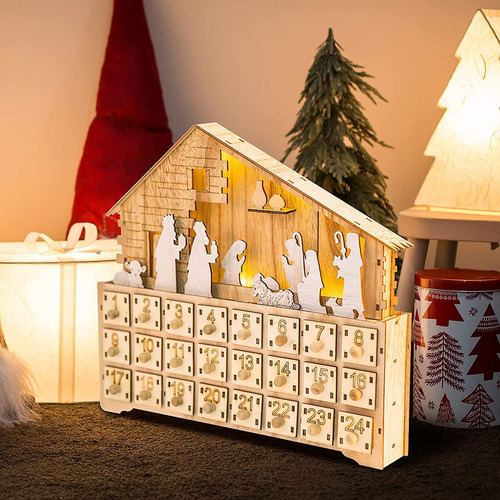 Calendário Do Advento, Casa De Madeira, Led, Decoração De Na