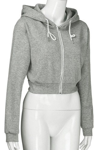 Sudadera Corta Con Capucha Y Cremallera A La Moda Para Mujer