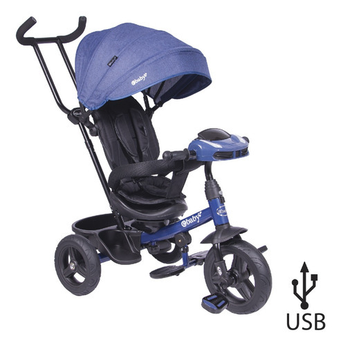 Triciclo Paseador Asiento Giratorio Mp3, Bluetooth Y Usb Color Azul