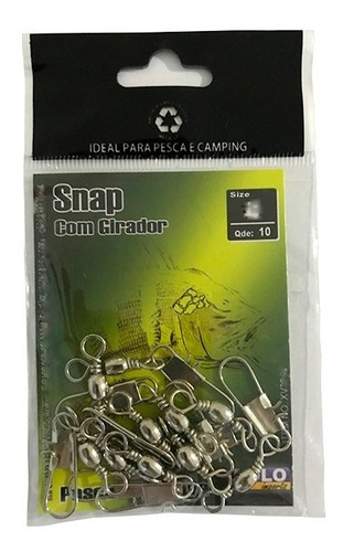 Snap C/ Girador Comum Pesca Nº 3/0 (7,0 Cm) Kit Com 15 Peças