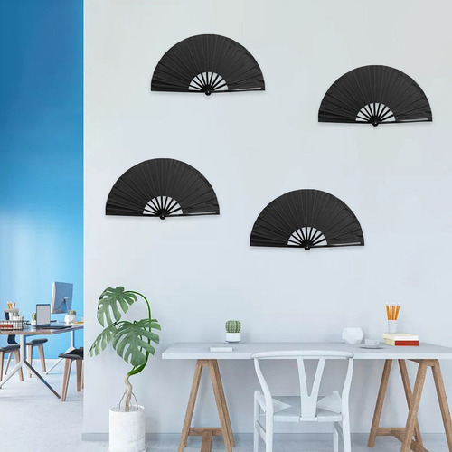 Abanico Plegable Grande De 4 Piezas, Color Negro