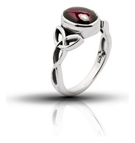 Garnet Oval Stone Triquetra Ring 925 Sterling Silver Vintage