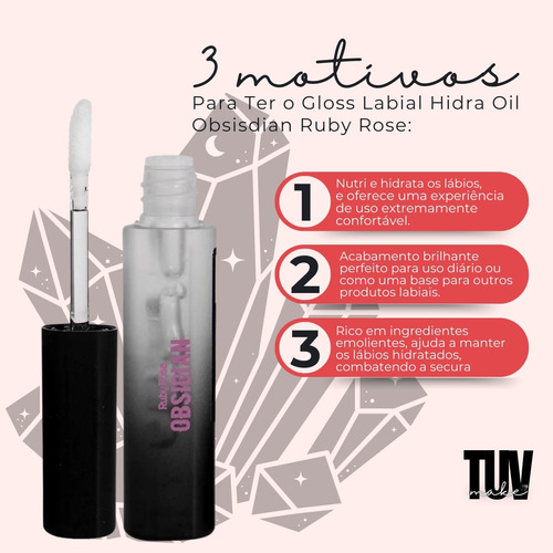 Gloss Labial Hidra Oil Hidratante Incolor Obsidian Ruby Rose