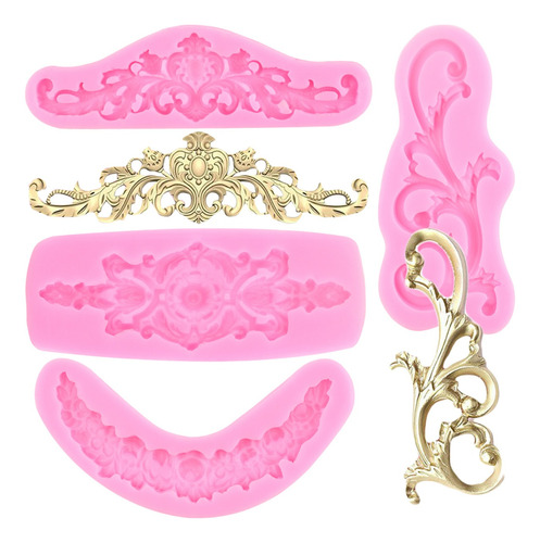 4pcs Molde Silicona Barroco Encaje Curlicues Scroll Fondant