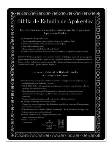 Biblia De Estudio Apologética Rvr1960, Color Negro Tapa Dura