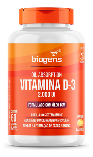Gel Tcm Biogens de vitamina D3 de ultra absorción, 2000 UI, 60 cápsulas