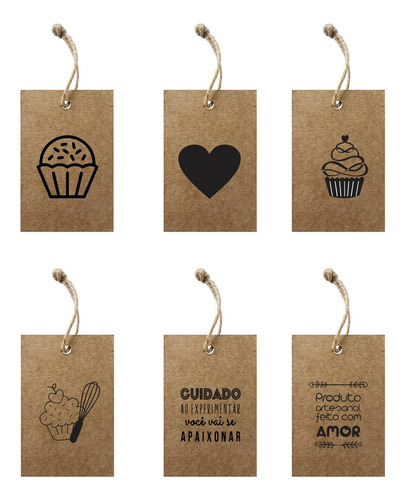 Imagem 2 de 9 de Kit 6 Carimbos Confeitaria Tag, Sacos, Sacolas E Caixa Kraft