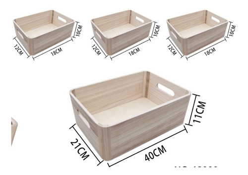 Imagen 2 de 2 de Set 4 Cajas Madera Bandeja Con Asas Manillas Deco Organiza