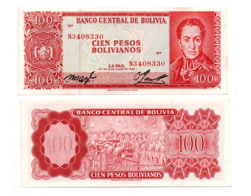 Billete Bolivia 100 Pesos Bolivianos Año 1962 P#163 Aunc