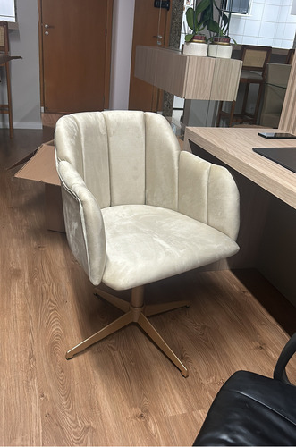 Cadeira Poltrona Ágata Escritório Sanfonada Base Pintada Cor Veludo Marfim Material Do Estofamento Tecido