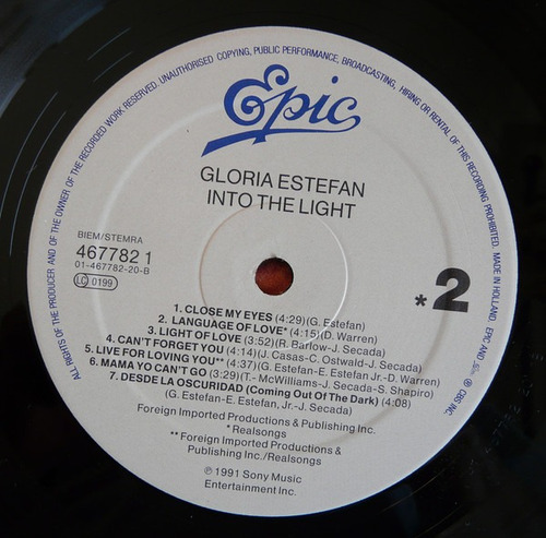 Vinilo Gloria Estefan - Into The Light (Usado)