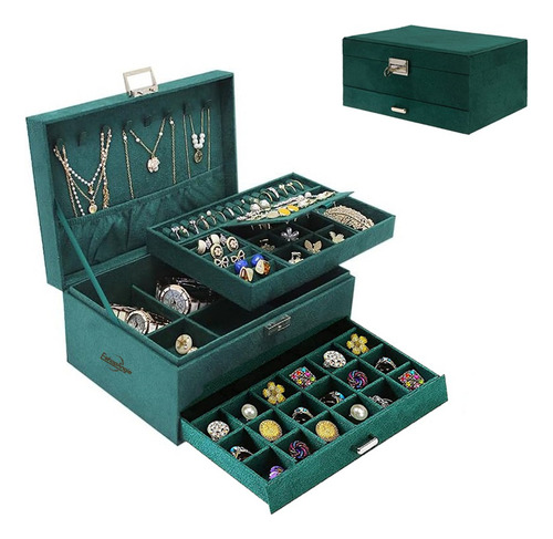 Joyero Organizador De Joyas 2 Niveles Con Cajon Y Llave