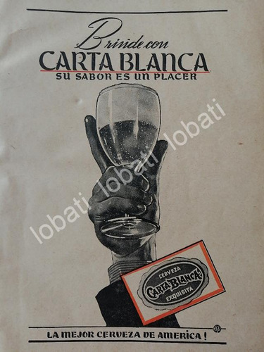 Cartel Publicitario Retro Cerveza Carta Blanca 1944 /213