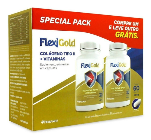 Flexigold Colágeno Tipo 2 Herbamed 60 Caps 40mg Sabor S/Sabor