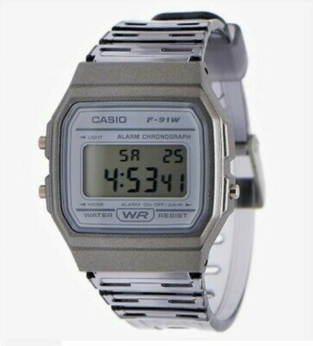 Reloj Casio F 91ws 8d Correa Resina Gris Transparente