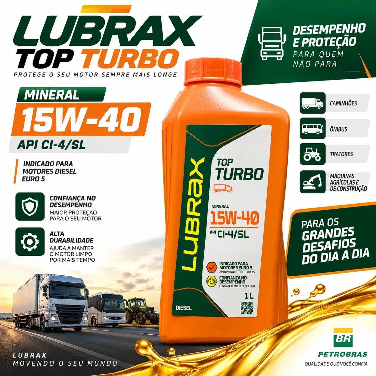 Óleo Mineral 15w40 Lubrax Top Turbo Ci-4 1 Litro