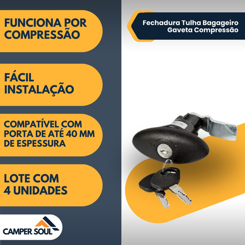 Fechadura Tulha Bagageiro Gaveta Compressão Lote 4 Unidades