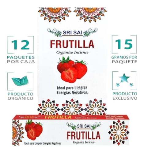 Incienso Orgánico Frutilla Sri Sai 12 Cajitas