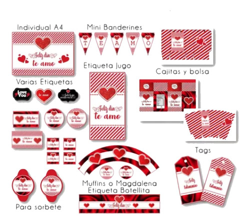 Imprimible Kit Desayuno San Valentín Enamorados Editable