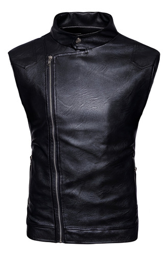 Chaleco Rockero De Piel Hombre Slim Cierre Cruzado Biker C10