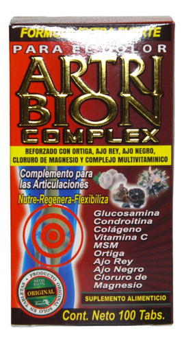 Artri Bion Max Rojo 100 Tabs 500 Mg C/u Reforzado Ortiga Sabor Vitamina