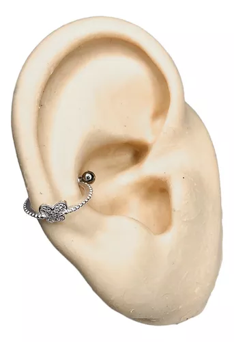 Piercing Helix de Prata Borboleta com Zircônias