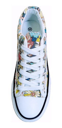 Imagen 3 de 7 de Zapatilla De Lona Mujer Con Plataforma 4 Cms Diseño Flores