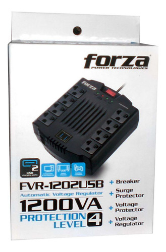 Estabilizador Forza 1200va Fvr-1202usb 600watts 8 Tomas 220v