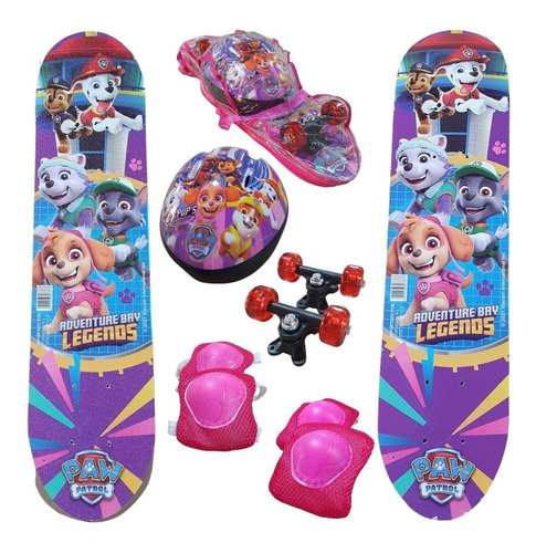 Skate Infantil Patrulha Canina + Kit Proteção Completo