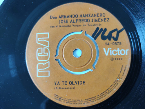 Vinilo Single De Armando Manzanero  Ya Te Olvide ( D-94