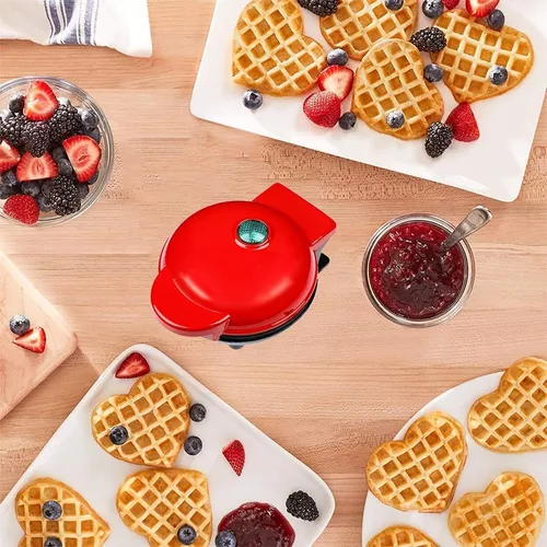 Mini Waflera Electrónica Para Desayunos Waffle Redondo Color Rojo