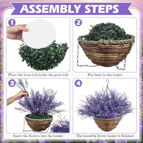 2 Sets De Flores Artificiales De Lavanda Con Cesta Colgante