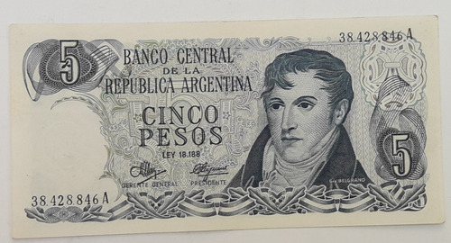 * 1 Billete De 5 Pesos Ley. Sin Circular Menos