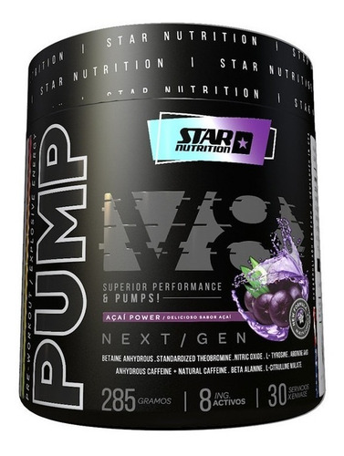 Imagen 1 de 1 de Suplemento en polvo Star Nutrition Pump V8 aminoácidos sabor açai power en pote de 285g