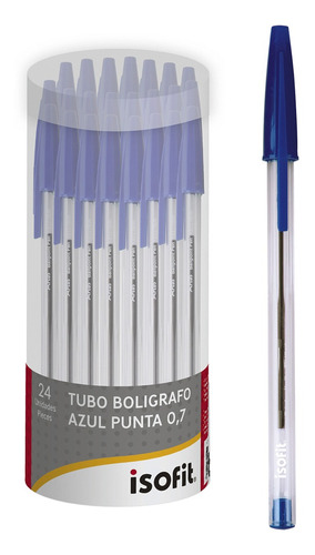 Set Lápices Tubo Boligrafo Azul Isofit 0,7mm X 24ud