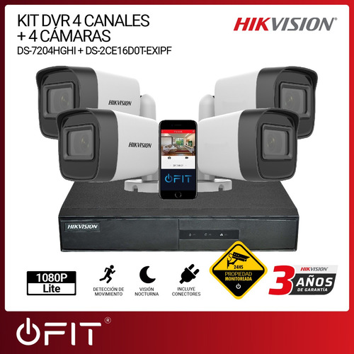 Imagen 2 de 11 de Camara Seguridad Kit Hikvision Dvr 4 Canales + 4 Bullet 720p