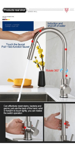 Llave Monomando Lavaplatos De Acero Inox Con Control Táctil
